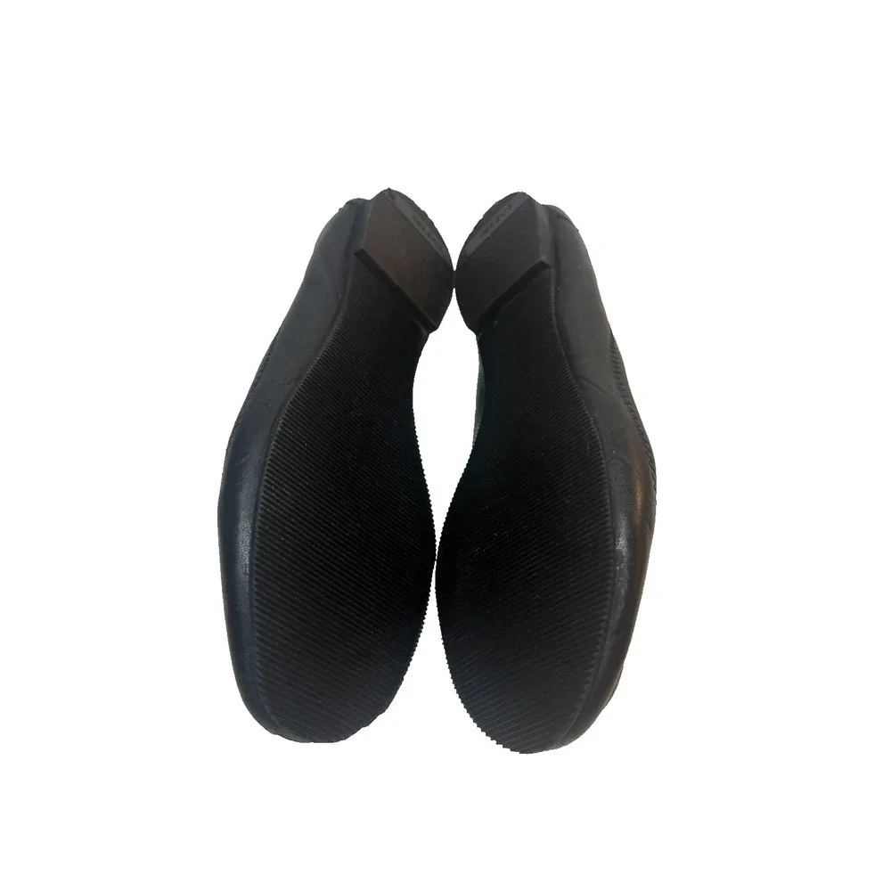 Tory Burch Reva‎ Black Leather Ballet Flats Silver Logo
